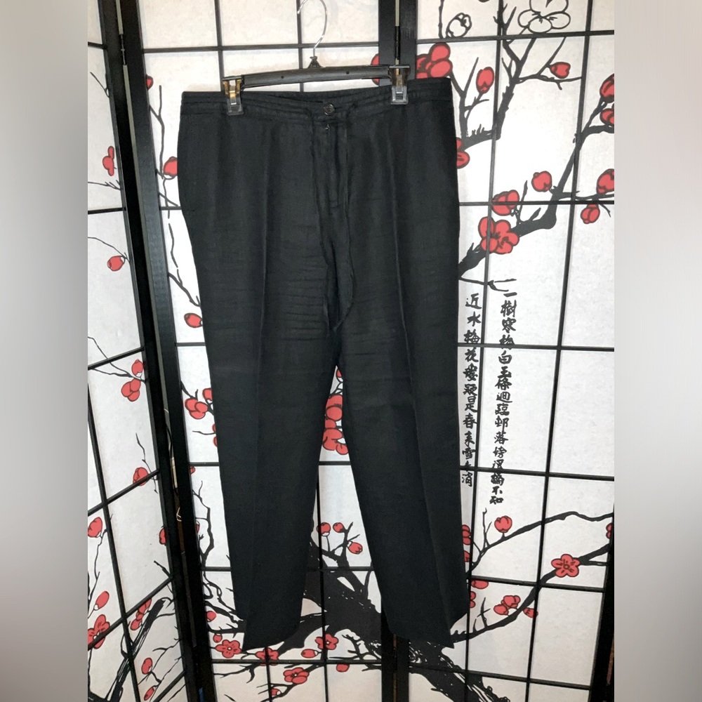 Womens Liz Claiborne Size 12 Black Linen Front Tie Sloane Ankle Trousers